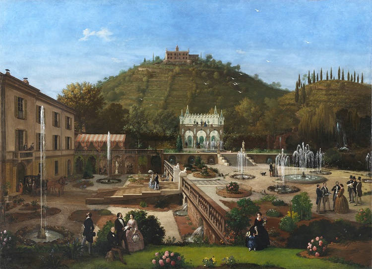 Immagini di Angelo Inganni, Veduta del giardino della villa Richiedei