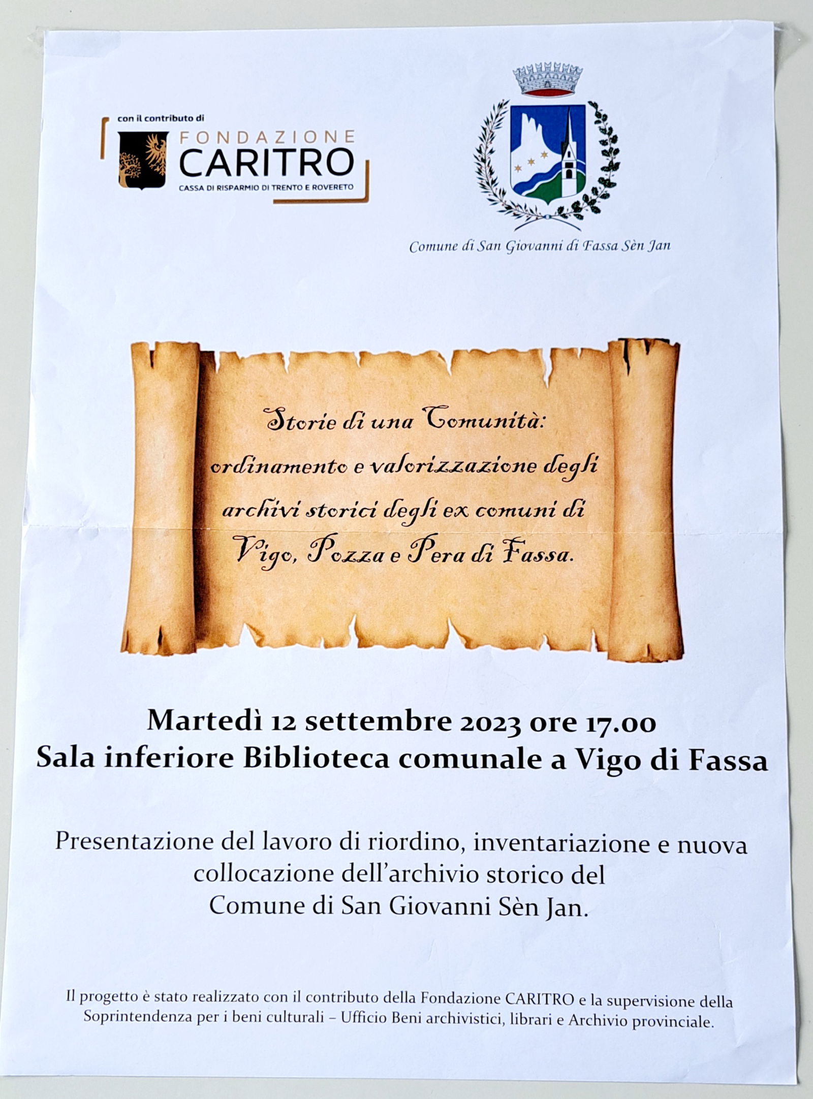 Immagini di Storie di una Comunità: ordinamento e valorizzazione degli archivi storici degli ex comuni di Vigo di Fassa, Pozza di Fassa e Pera di Fassa