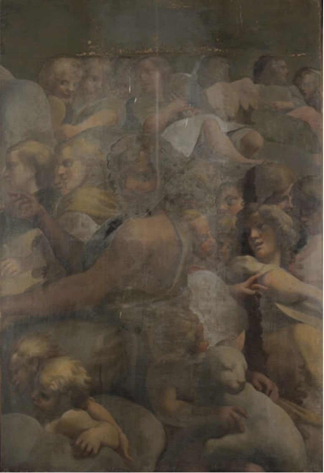 Immagini di Restauro dei dipinti ad olio su tela di Annibale e Agostino Carracci: San Giovanni Evangelista e gli Angeli, inv. Q1032 h cm 278x196  e San Giovanni Battista e gli Angeli, inv. Q1027 h cm 287x179