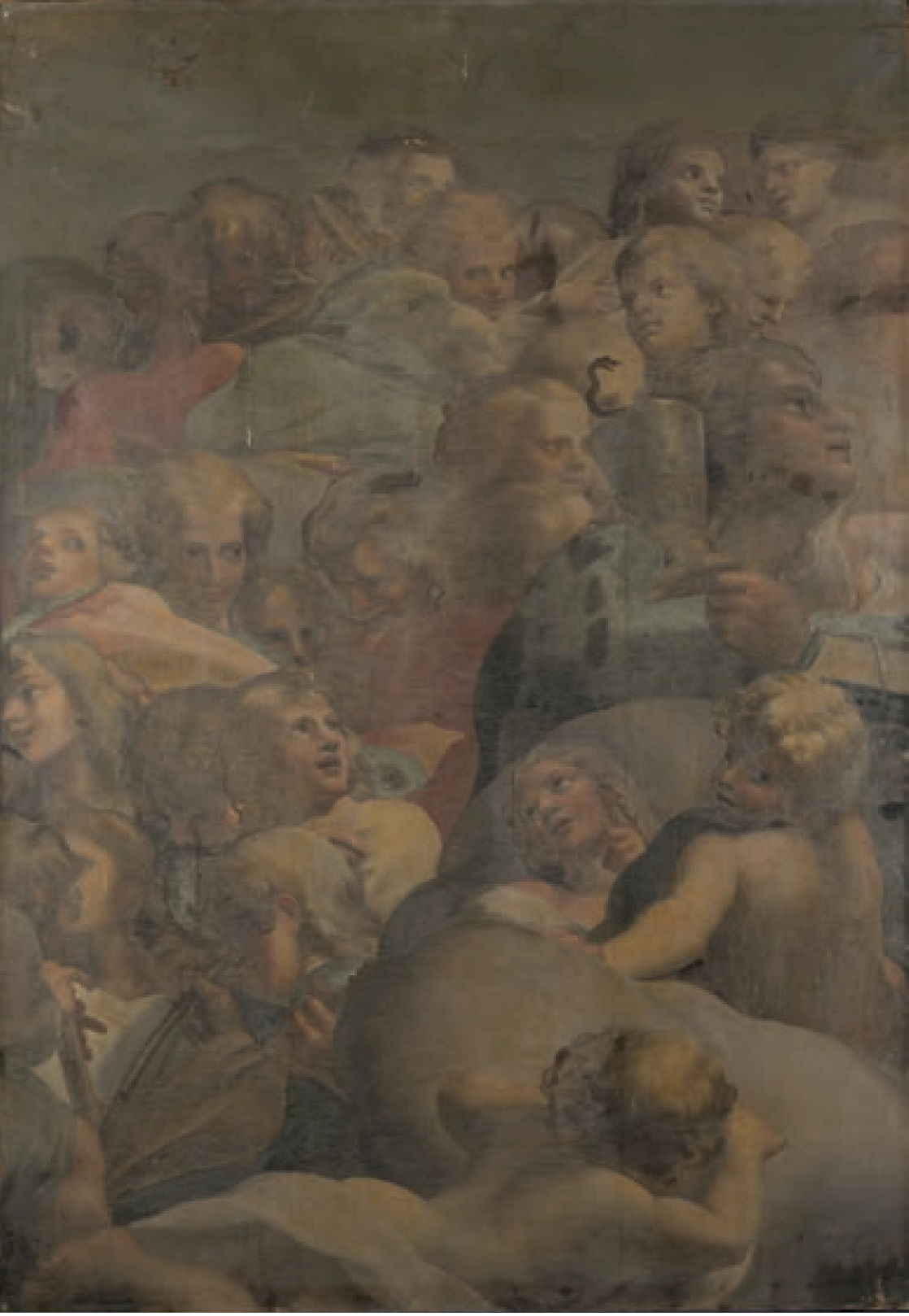 Immagini di Restauro dei dipinti ad olio su tela di Annibale e Agostino Carracci: San Giovanni Evangelista e gli Angeli, inv. Q1032 h cm 278x196  e San Giovanni Battista e gli Angeli, inv. Q1027 h cm 287x179